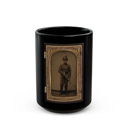 Unidentified Cavalry Soldier In Union Uniform And Co. C, 1st Regiment Hardee Hat With Sword (U.S. Civil War) Black Coffee Mug-15oz-Go Mug Yourself