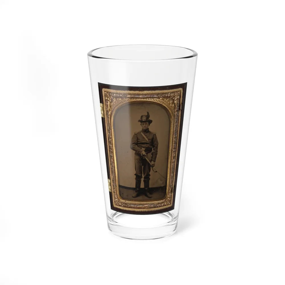 Unidentified Cavalry Soldier In Union Uniform And Co. C, 1st Regiment Hardee Hat With Sword (U.S. Civil War) Pint Glass 16oz-16oz-Go Mug Yourself