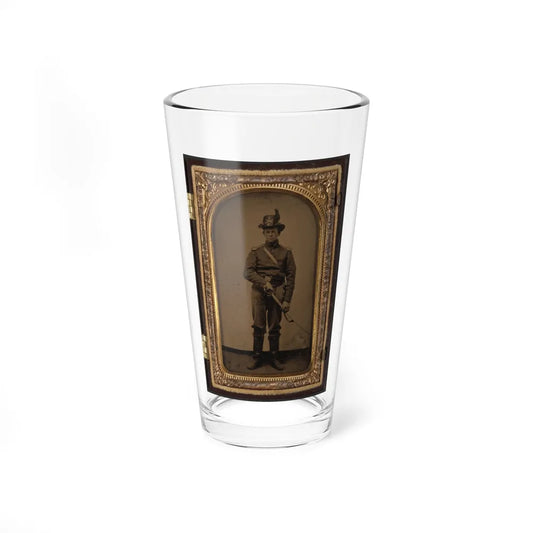 Unidentified Cavalry Soldier In Union Uniform And Co. C, 1st Regiment Hardee Hat With Sword (U.S. Civil War) Pint Glass 16oz-16oz-Go Mug Yourself