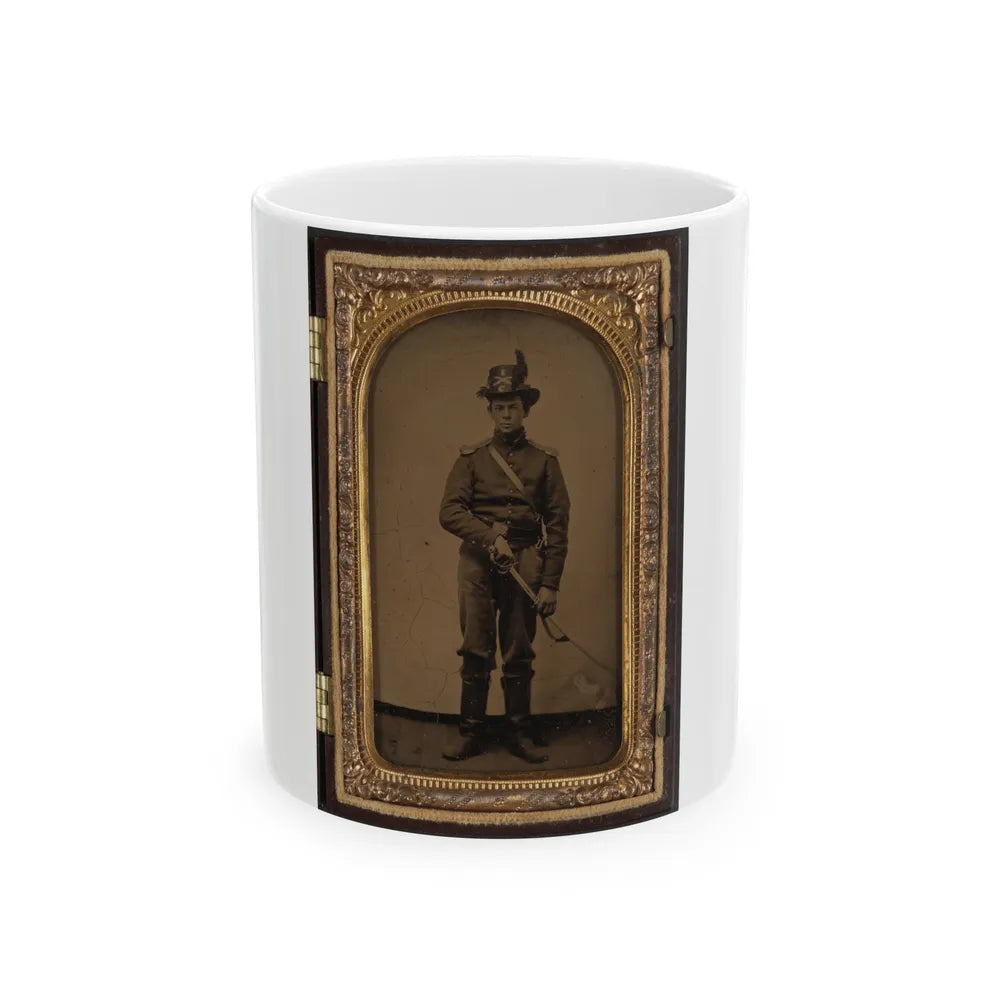 Unidentified Cavalry Soldier In Union Uniform And Co. C, 1st Regiment Hardee Hat With Sword (U.S. Civil War) White Coffee Mug-11oz-Go Mug Yourself