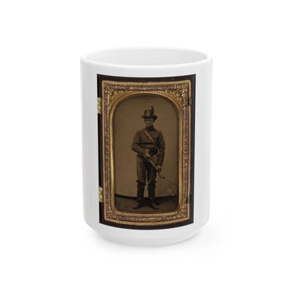 Unidentified Cavalry Soldier In Union Uniform And Co. C, 1st Regiment Hardee Hat With Sword (U.S. Civil War) White Coffee Mug-15oz-Go Mug Yourself