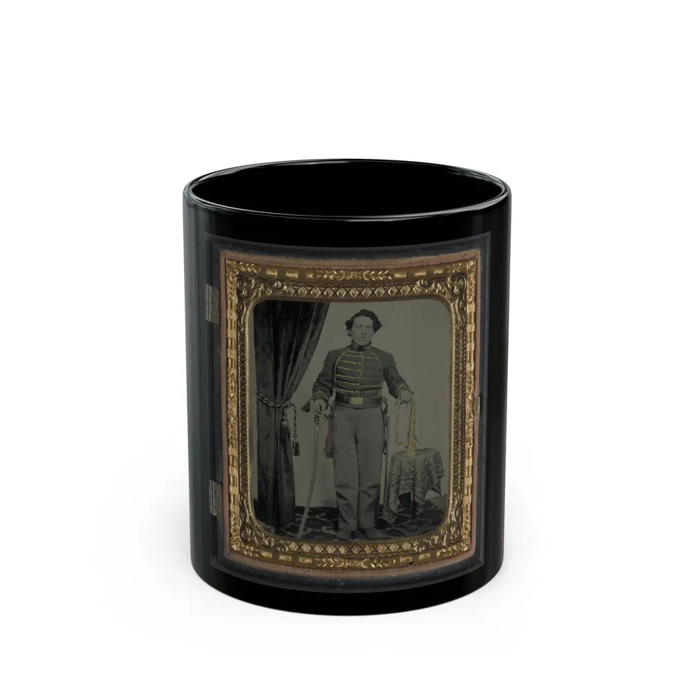 Unidentified Cavalry Soldier In Union Uniform With Bugle And Sword (U.S. Civil War) Black Coffee Mug-11oz-Go Mug Yourself