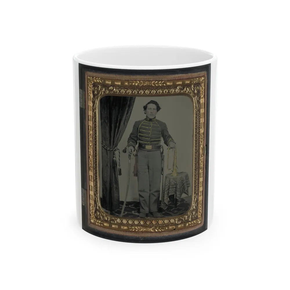 Unidentified Cavalry Soldier In Union Uniform With Bugle And Sword (U.S. Civil War) White Coffee Mug-11oz-Go Mug Yourself