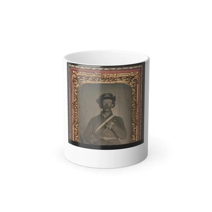 Unidentified Cavalry Soldier in Union Uniform With Hardee Hat Holding Model 1858 Light Cavalry Saber (U.S. Civil War) Color Changing Coffee Mug 11oz-11oz-Go Mug Yourself