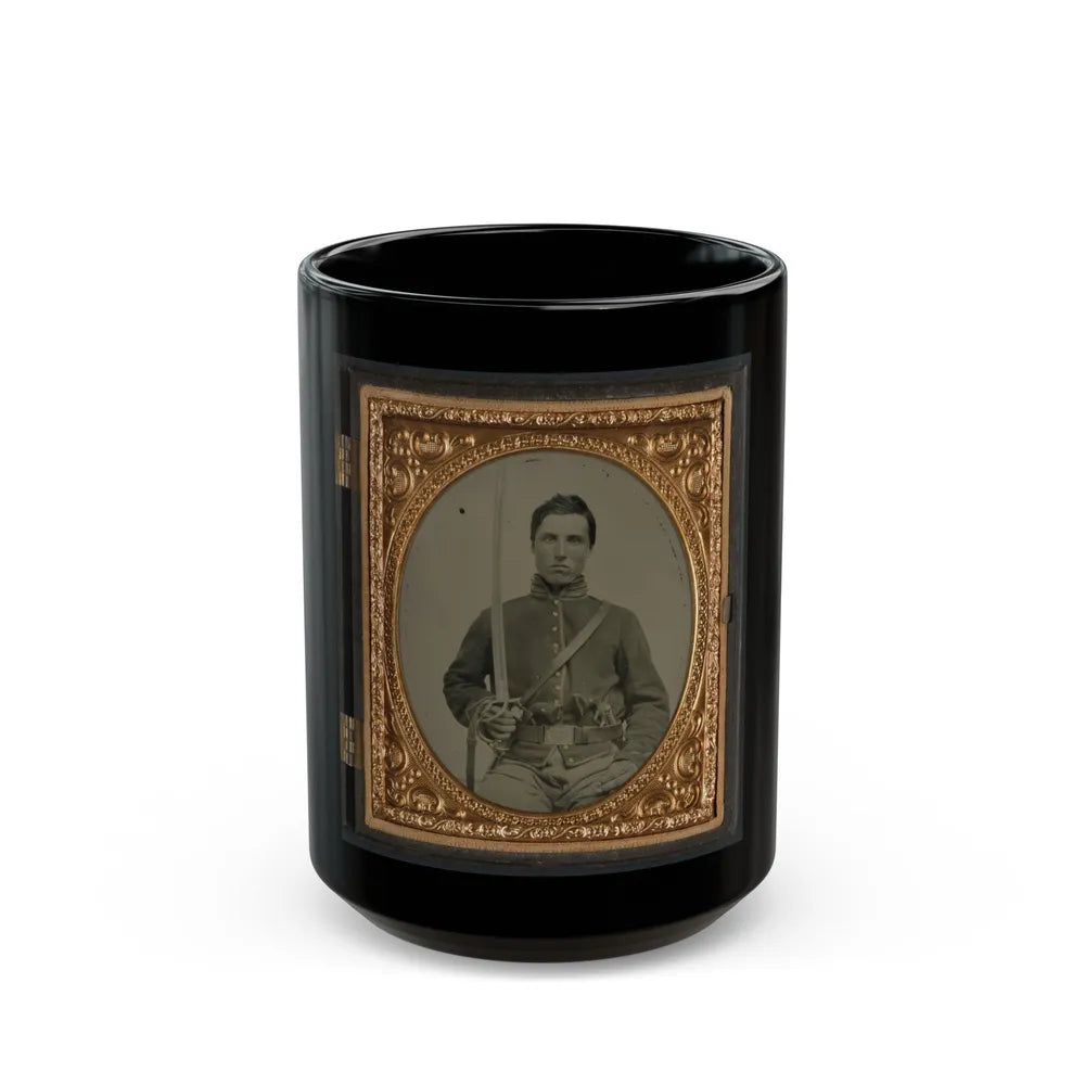 Unidentified Cavalry Soldier In Union Uniform With Two Revolvers And A Saber (U.S. Civil War) Black Coffee Mug-15oz-Go Mug Yourself