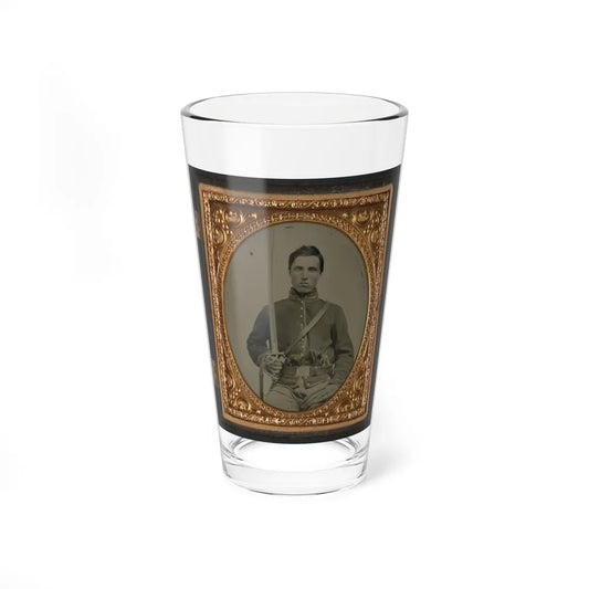 Unidentified Cavalry Soldier In Union Uniform With Two Revolvers And A Saber (U.S. Civil War) Pint Glass 16oz-16oz-Go Mug Yourself