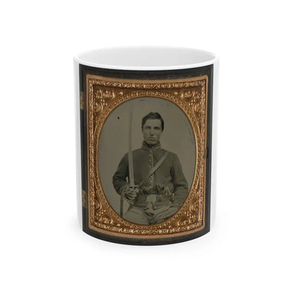 Unidentified Cavalry Soldier In Union Uniform With Two Revolvers And A Saber (U.S. Civil War) White Coffee Mug-11oz-Go Mug Yourself