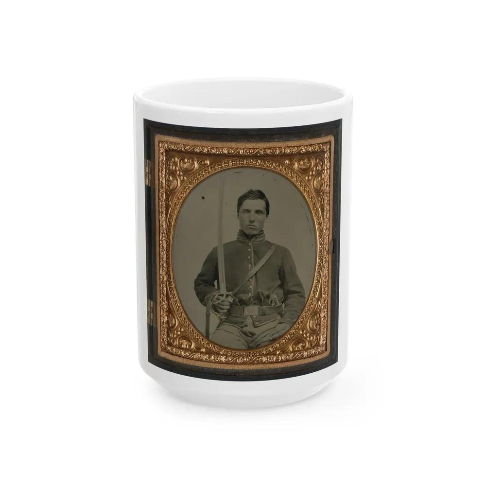 Unidentified Cavalry Soldier In Union Uniform With Two Revolvers And A Saber (U.S. Civil War) White Coffee Mug-15oz-Go Mug Yourself