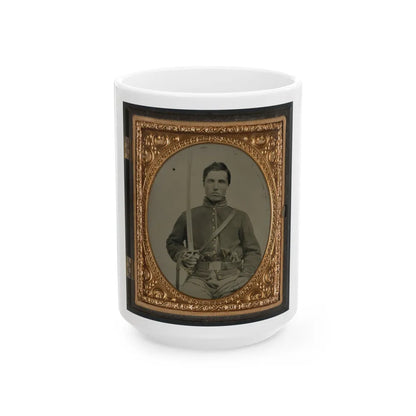 Unidentified Cavalry Soldier In Union Uniform With Two Revolvers And A Saber (U.S. Civil War) White Coffee Mug-15oz-Go Mug Yourself