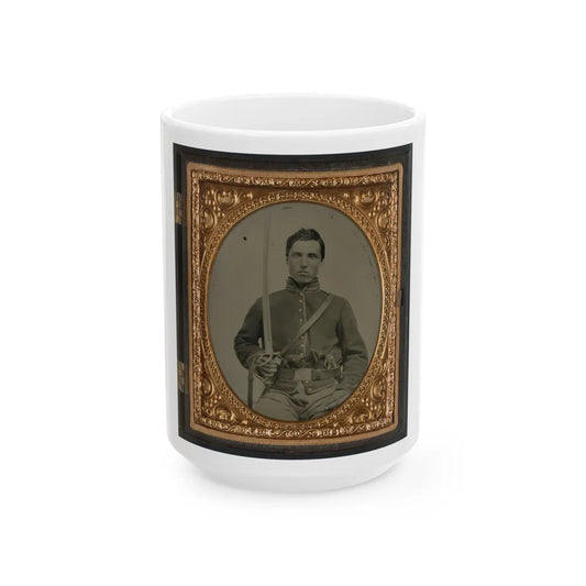 Unidentified Cavalry Soldier In Union Uniform With Two Revolvers And A Saber (U.S. Civil War) White Coffee Mug-15oz-Go Mug Yourself