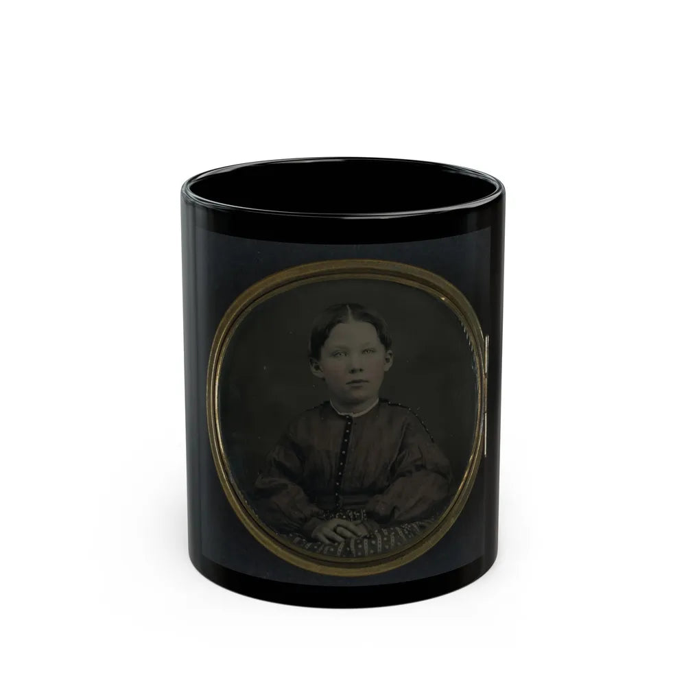 Unidentified Girl Seated In Dress (U.S. Civil War) Black Coffee Mug-11oz-Go Mug Yourself