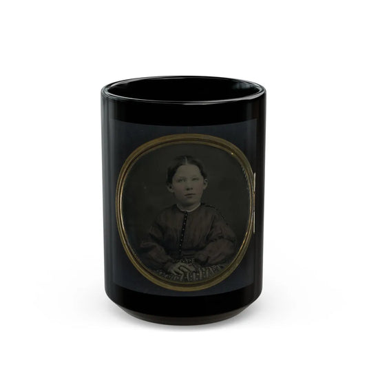 Unidentified Girl Seated In Dress (U.S. Civil War) Black Coffee Mug-15oz-Go Mug Yourself