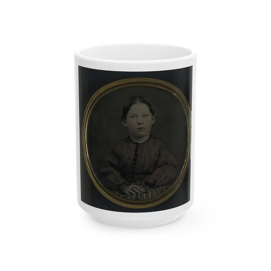 Unidentified Girl Seated In Dress (U.S. Civil War) White Coffee Mug-15oz-Go Mug Yourself