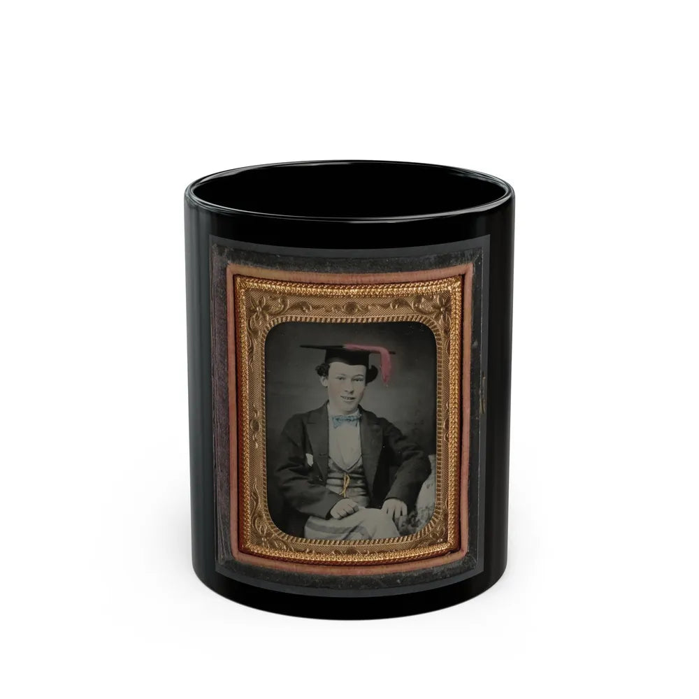 Unidentified Graduating Cadet In Military Trousers And Mortarboard (U.S. Civil War) Black Coffee Mug-11oz-Go Mug Yourself