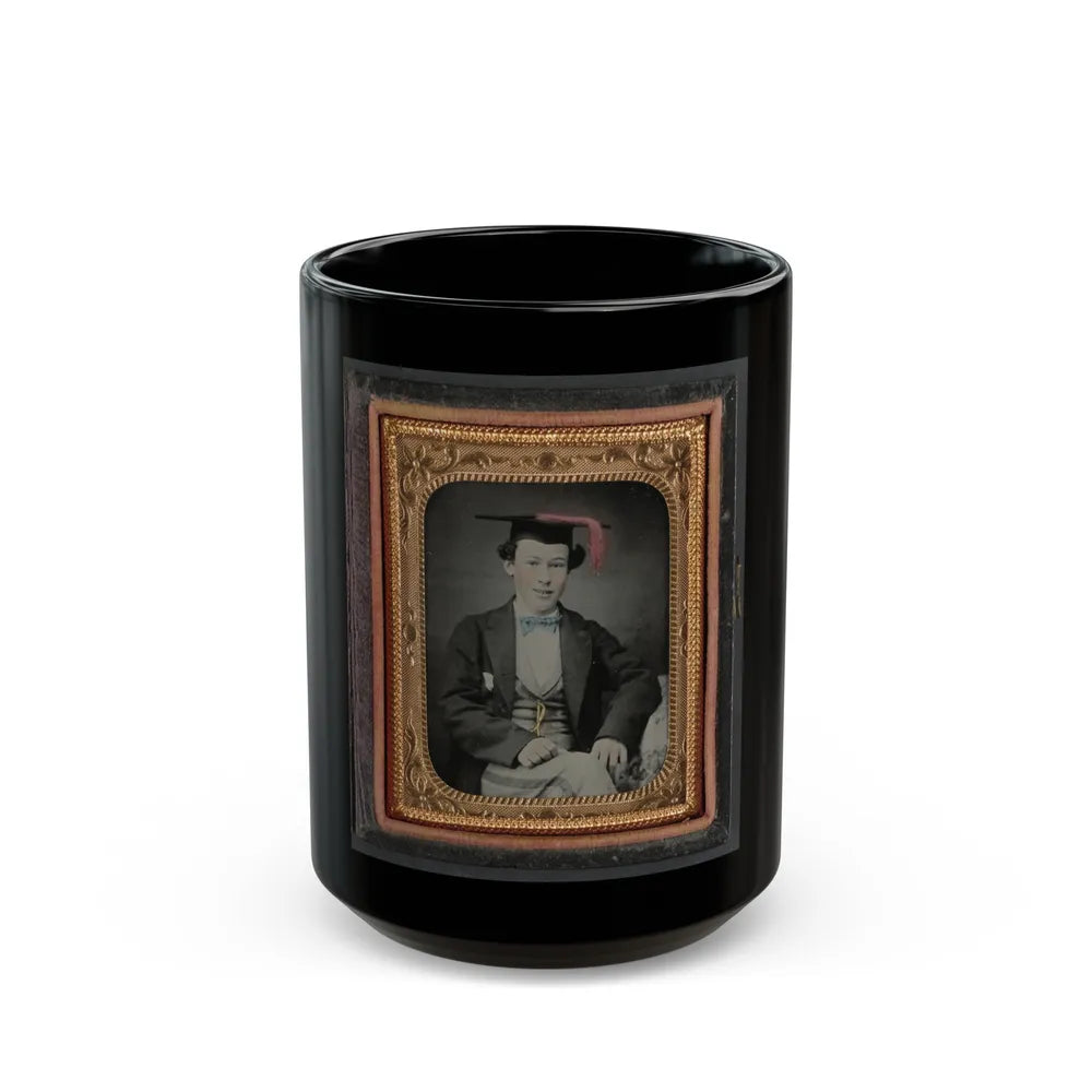 Unidentified Graduating Cadet In Military Trousers And Mortarboard (U.S. Civil War) Black Coffee Mug-15oz-Go Mug Yourself