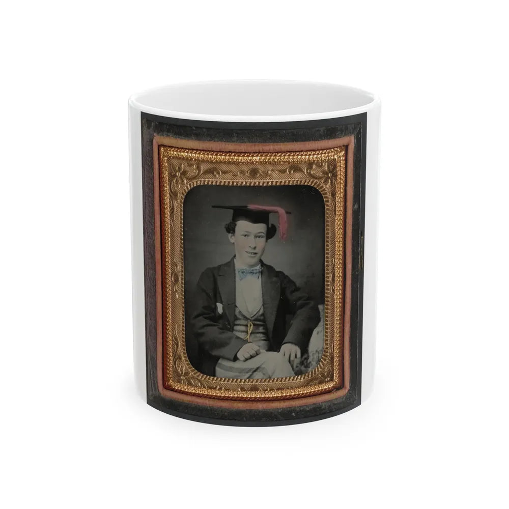 Unidentified Graduating Cadet In Military Trousers And Mortarboard (U.S. Civil War) White Coffee Mug-11oz-Go Mug Yourself