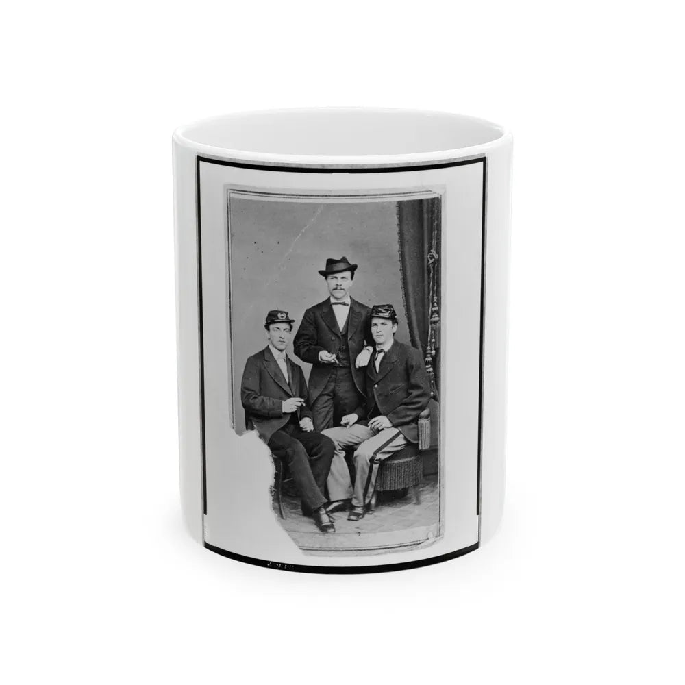 Unidentified Group Of Three Men, Full-Length Portrait, Two Seated, One Standing In The Background, Facing Front (U.S. Civil War) White Coffee Mug-11oz-Go Mug Yourself