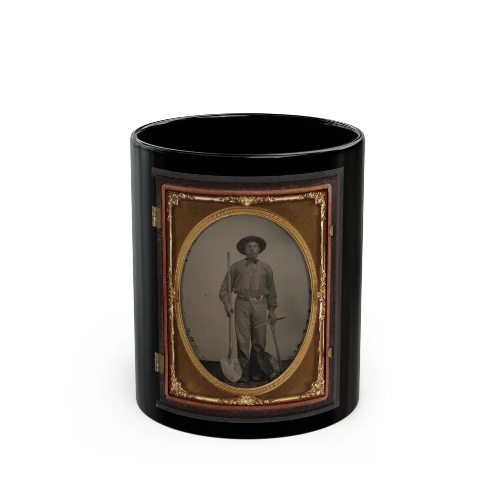 Unidentified Man With Gold Mining Equipment And Wearing A U.S. Beltplate (U.S. Civil War) Black Coffee Mug-11oz-Go Mug Yourself