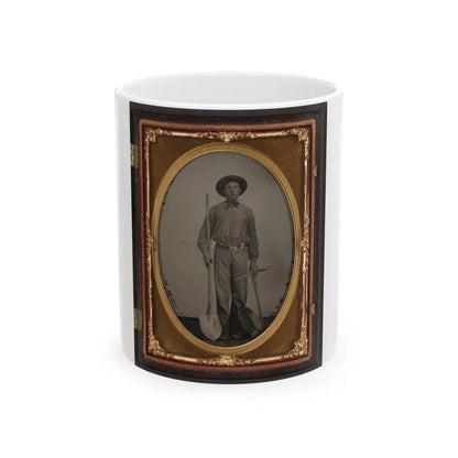 Unidentified Man With Gold Mining Equipment And Wearing A U.S. Beltplate (U.S. Civil War) White Coffee Mug-11oz-Go Mug Yourself