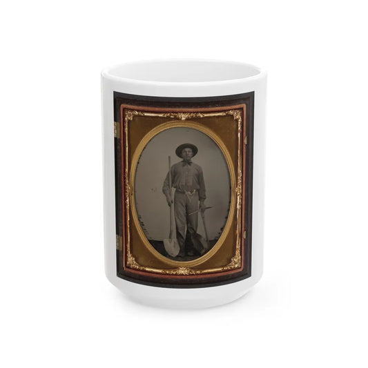 Unidentified Man With Gold Mining Equipment And Wearing A U.S. Beltplate (U.S. Civil War) White Coffee Mug-15oz-Go Mug Yourself