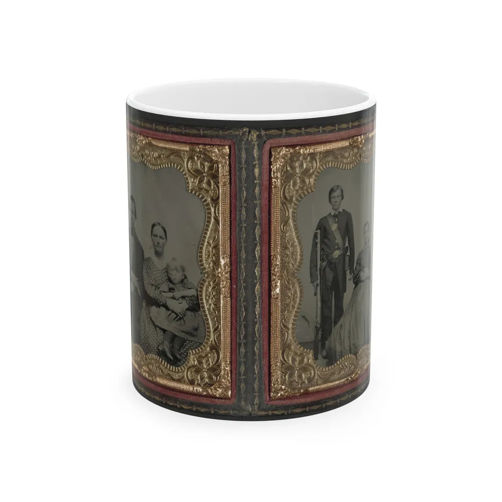 Unidentified Man, Woman, And Child And Unidentified Soldier With Musket And Woman (U.S. Civil War) White Coffee Mug-11oz-Go Mug Yourself