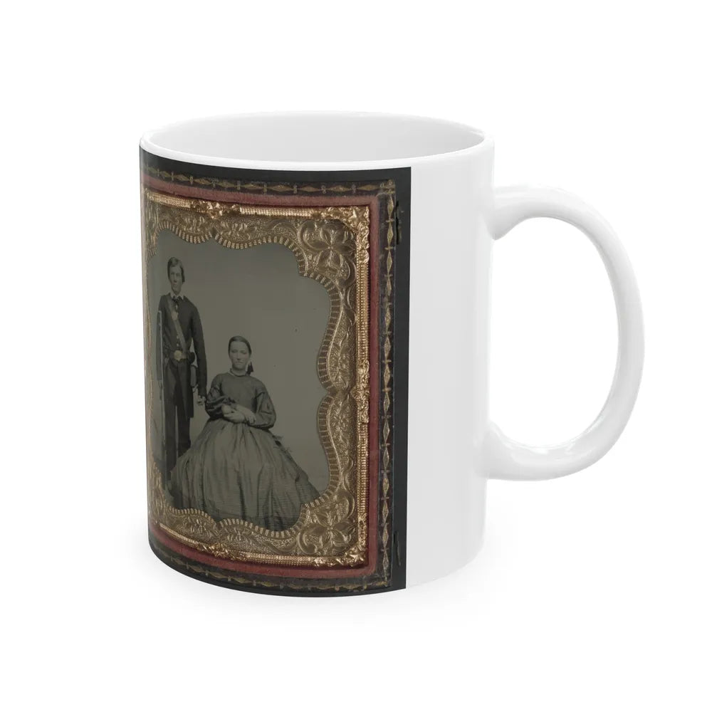 Unidentified Man, Woman, And Child And Unidentified Soldier With Musket And Woman (U.S. Civil War) White Coffee Mug-Go Mug Yourself