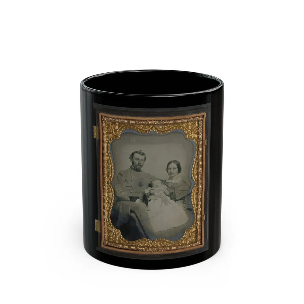 Unidentified Officer In Confederate Uniform With Wife And Baby (U.S. Civil War) Black Coffee Mug-11oz-Go Mug Yourself