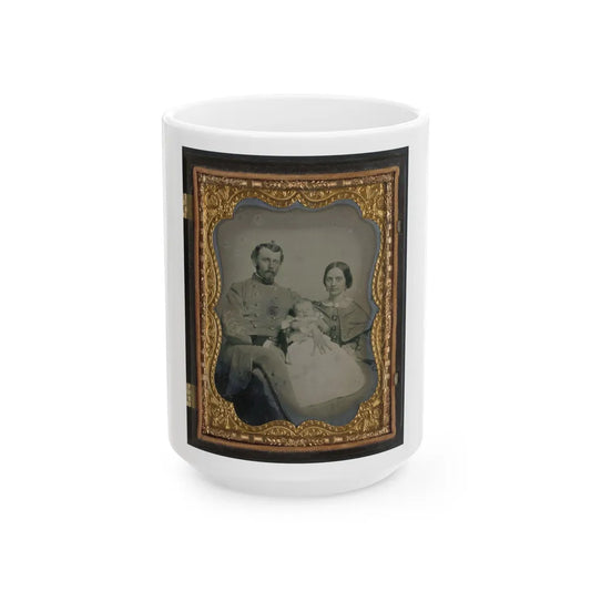 Unidentified Officer In Confederate Uniform With Wife And Baby (U.S. Civil War) White Coffee Mug-15oz-Go Mug Yourself