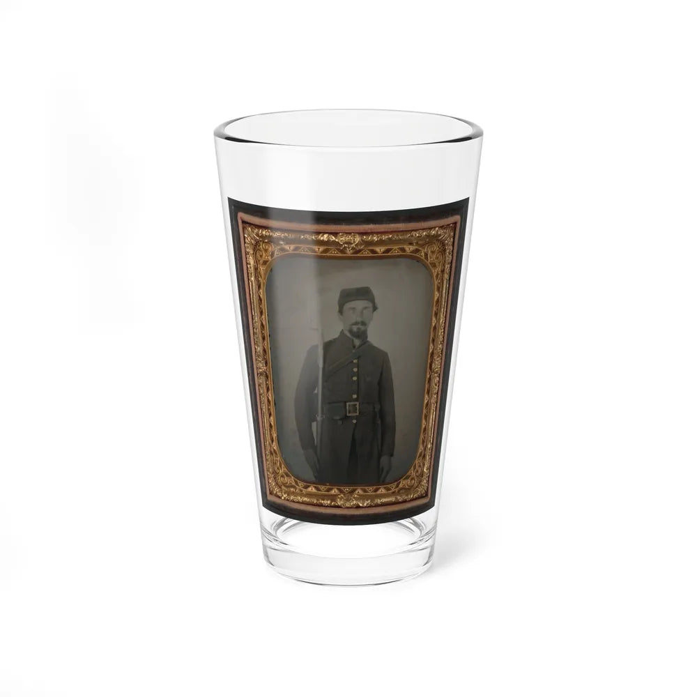 Unidentified Private In Confederate Uniform And Georgia Frame Buckle With Bayoneted Musket (U.S. Civil War) Pint Glass 16oz-16oz-Go Mug Yourself