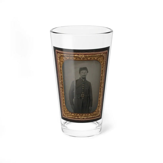 Unidentified Private In Confederate Uniform And Georgia Frame Buckle With Bayoneted Musket (U.S. Civil War) Pint Glass 16oz-16oz-Go Mug Yourself