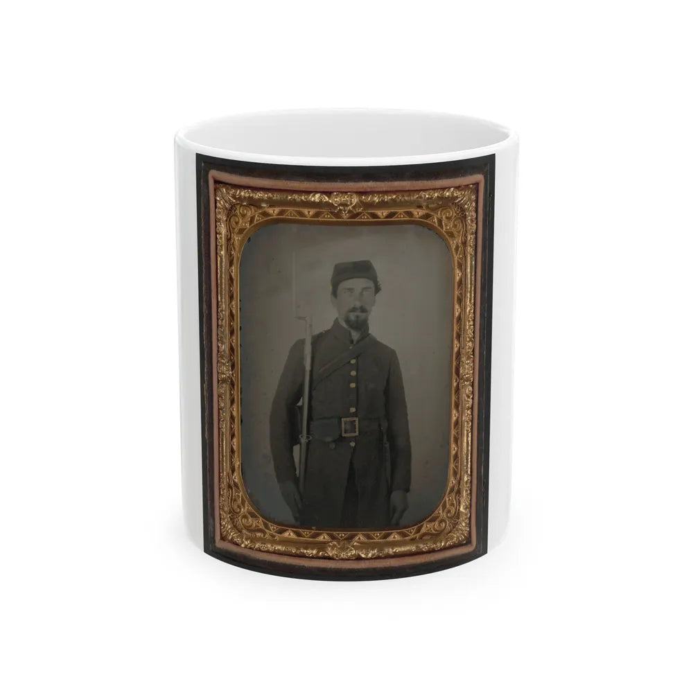 Unidentified Private In Confederate Uniform And Georgia Frame Buckle With Bayoneted Musket (U.S. Civil War) White Coffee Mug-11oz-Go Mug Yourself