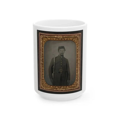 Unidentified Private In Confederate Uniform And Georgia Frame Buckle With Bayoneted Musket (U.S. Civil War) White Coffee Mug 15oz - Go Mug Yourself