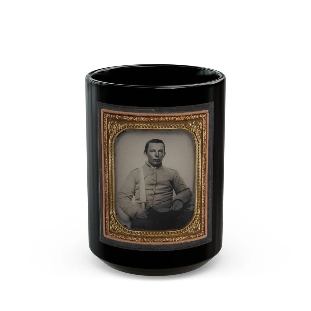 Unidentified Private In Confederate Uniform With Bowie Knife (U.S. Civil War) Black Coffee Mug-15oz-Go Mug Yourself