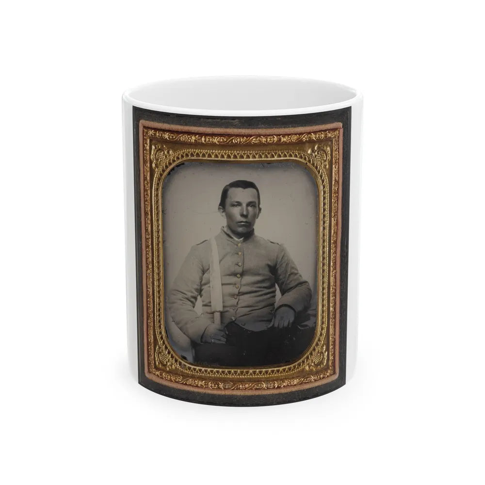 Unidentified Private In Confederate Uniform With Bowie Knife (U.S. Civil War) White Coffee Mug-11oz-Go Mug Yourself