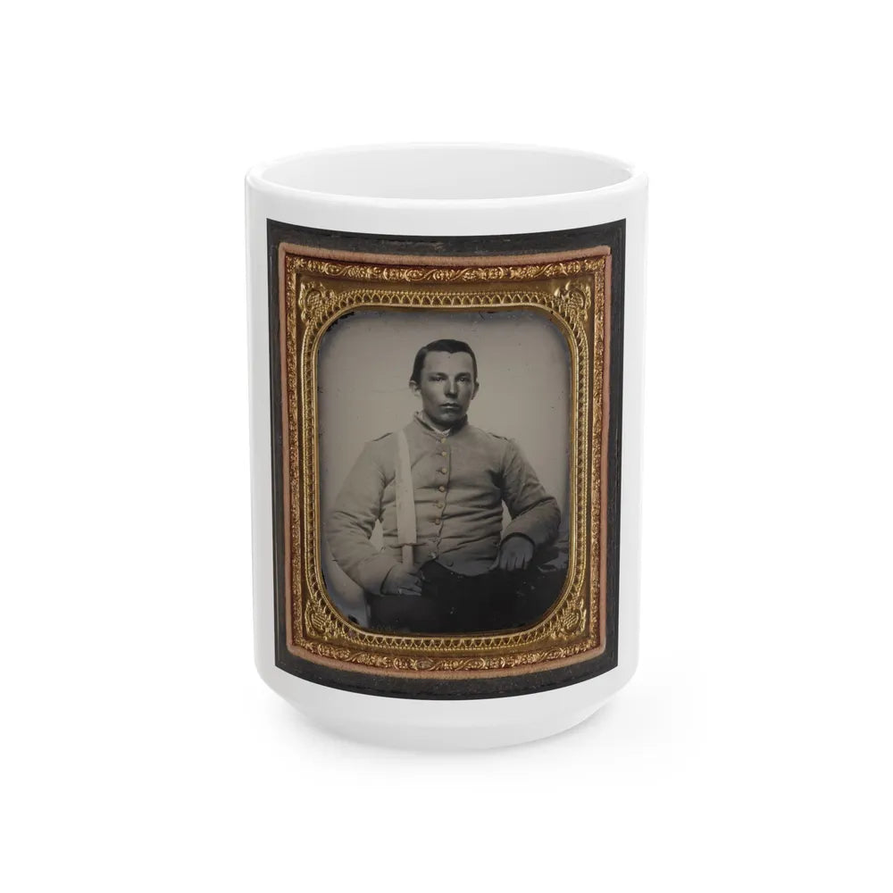 Unidentified Private In Confederate Uniform With Bowie Knife (U.S. Civil War) White Coffee Mug-15oz-Go Mug Yourself