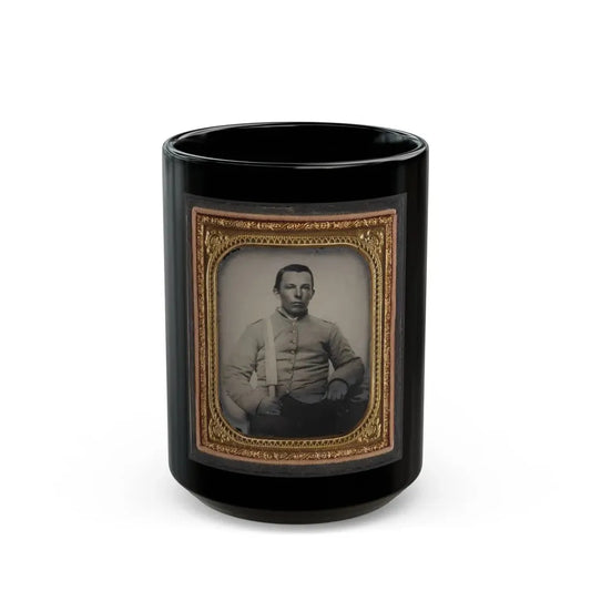 Unidentified Private In Confederate Uniform With Bowie Knife (U.S. Civil War) Black Coffee Mug 15oz - Go Mug Yourself
