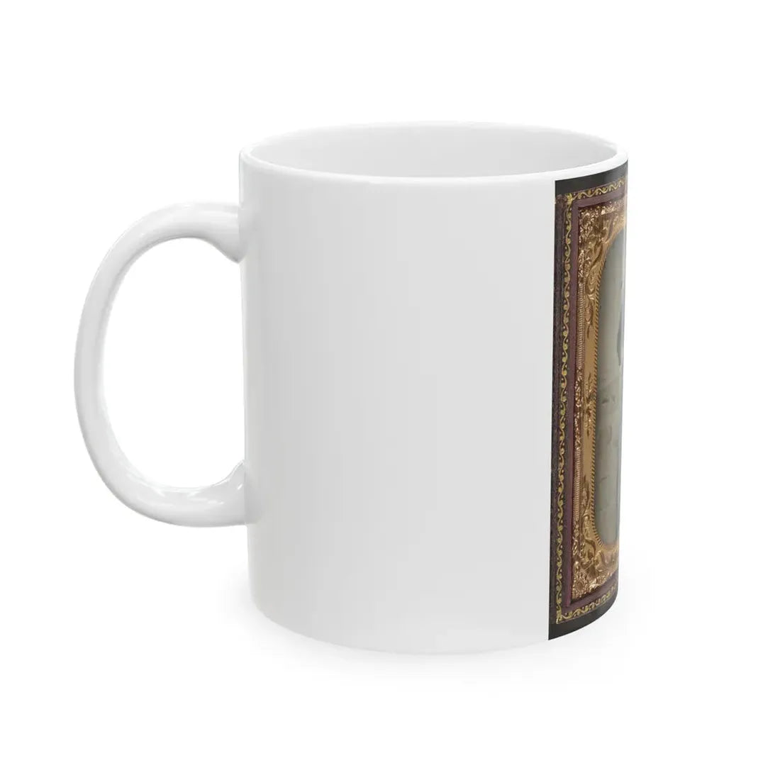 Unidentified Sailor In Union Uniform At American Flag-Draped Table In Front Of Painted  Backdrop Showing Naval Ship (U.S. Civil War) White Coffee Mug - Go Mug Yourself