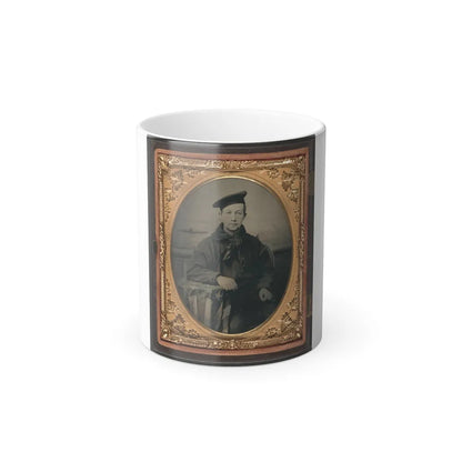 Unidentified Sailor in Union Uniform With an American Flag-Draped Table in Front of Painted Backdrop Showing a Water Scene (U.S. Civil War) Color Changing Coffee Mug 11oz-11oz-Go Mug Yourself