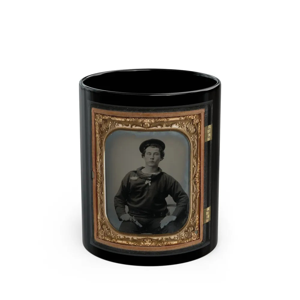 Unidentified Sailor In Union Uniform With Pistol (U.S. Civil War) Black Coffee Mug-11oz-Go Mug Yourself