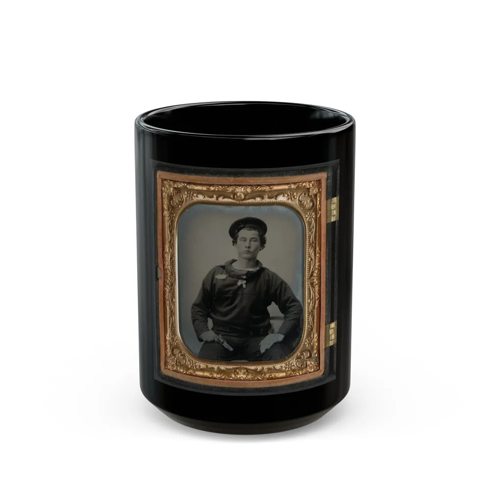 Unidentified Sailor In Union Uniform With Pistol (U.S. Civil War) Black Coffee Mug-15oz-Go Mug Yourself