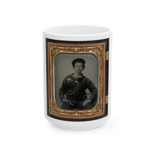 Unidentified Sailor In Union Uniform With Pistol (U.S. Civil War) White Coffee Mug-15oz-Go Mug Yourself