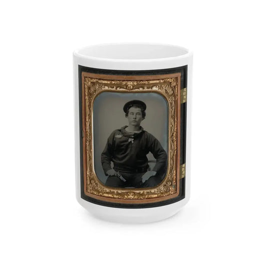 Unidentified Sailor In Union Uniform With Pistol (U.S. Civil War) White Coffee Mug 15oz - Go Mug Yourself