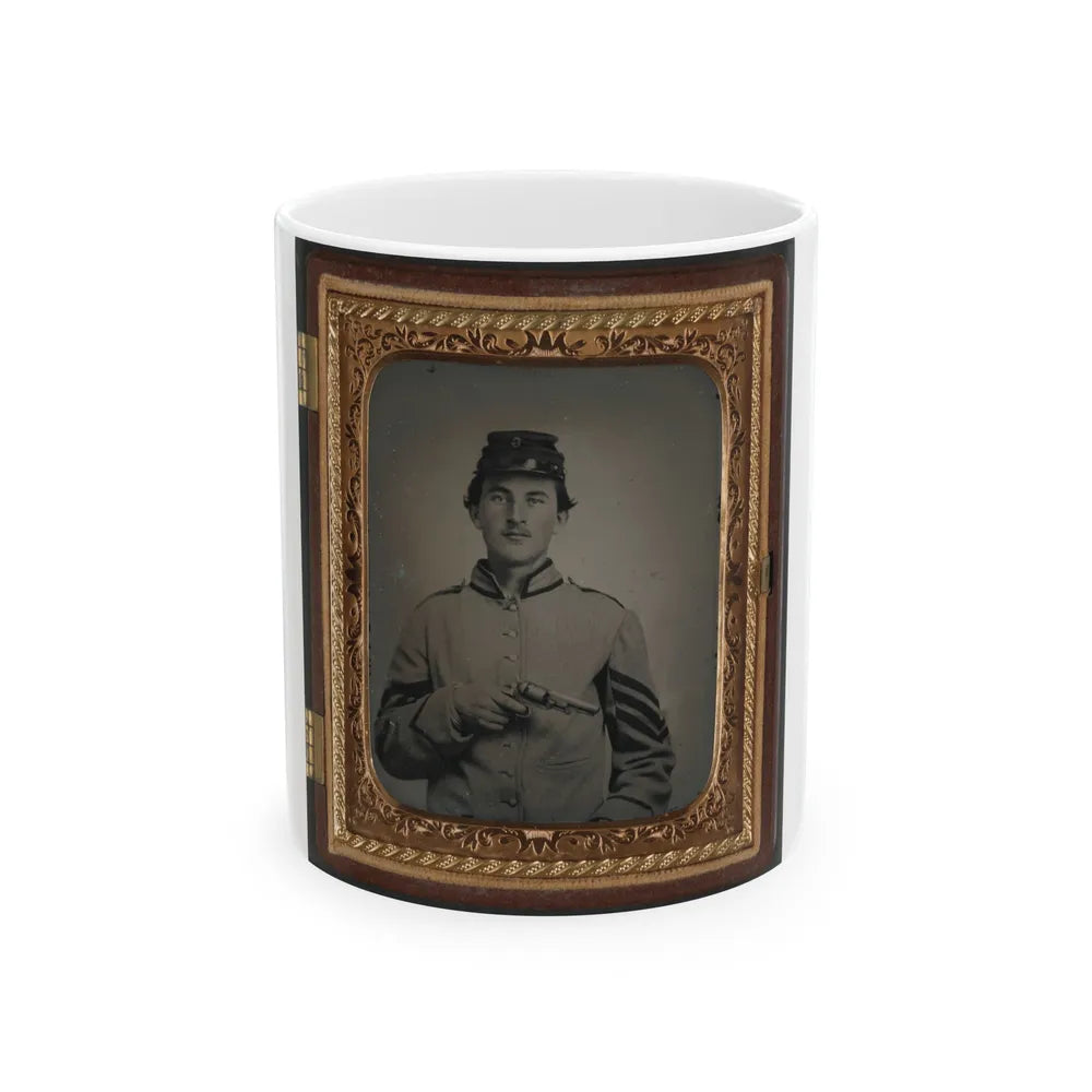 Unidentified Sergeant In Confederate Uniform And Company G Hat With Revolver (U.S. Civil War) White Coffee Mug-11oz-Go Mug Yourself