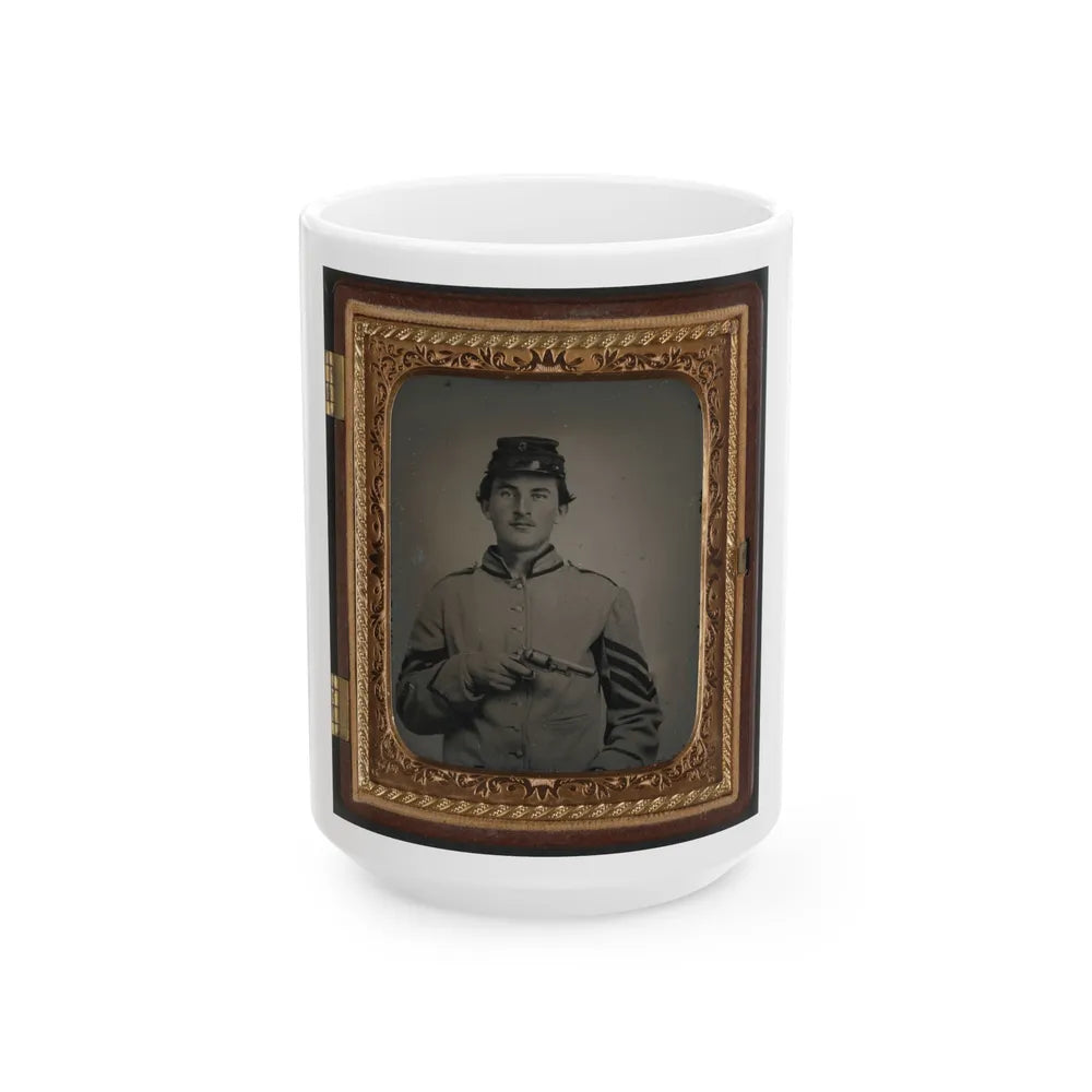 Unidentified Sergeant In Confederate Uniform And Company G Hat With Revolver (U.S. Civil War) White Coffee Mug-15oz-Go Mug Yourself