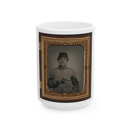 Unidentified Sergeant In Confederate Uniform And Company G Hat With Revolver (U.S. Civil War) White Coffee Mug-15oz-Go Mug Yourself