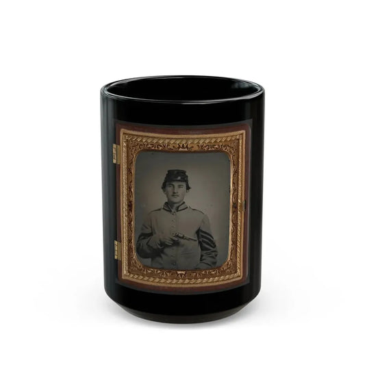 Unidentified Sergeant In Confederate Uniform And Company G Hat With Revolver (U.S. Civil War) Black Coffee Mug 15oz - Go Mug Yourself