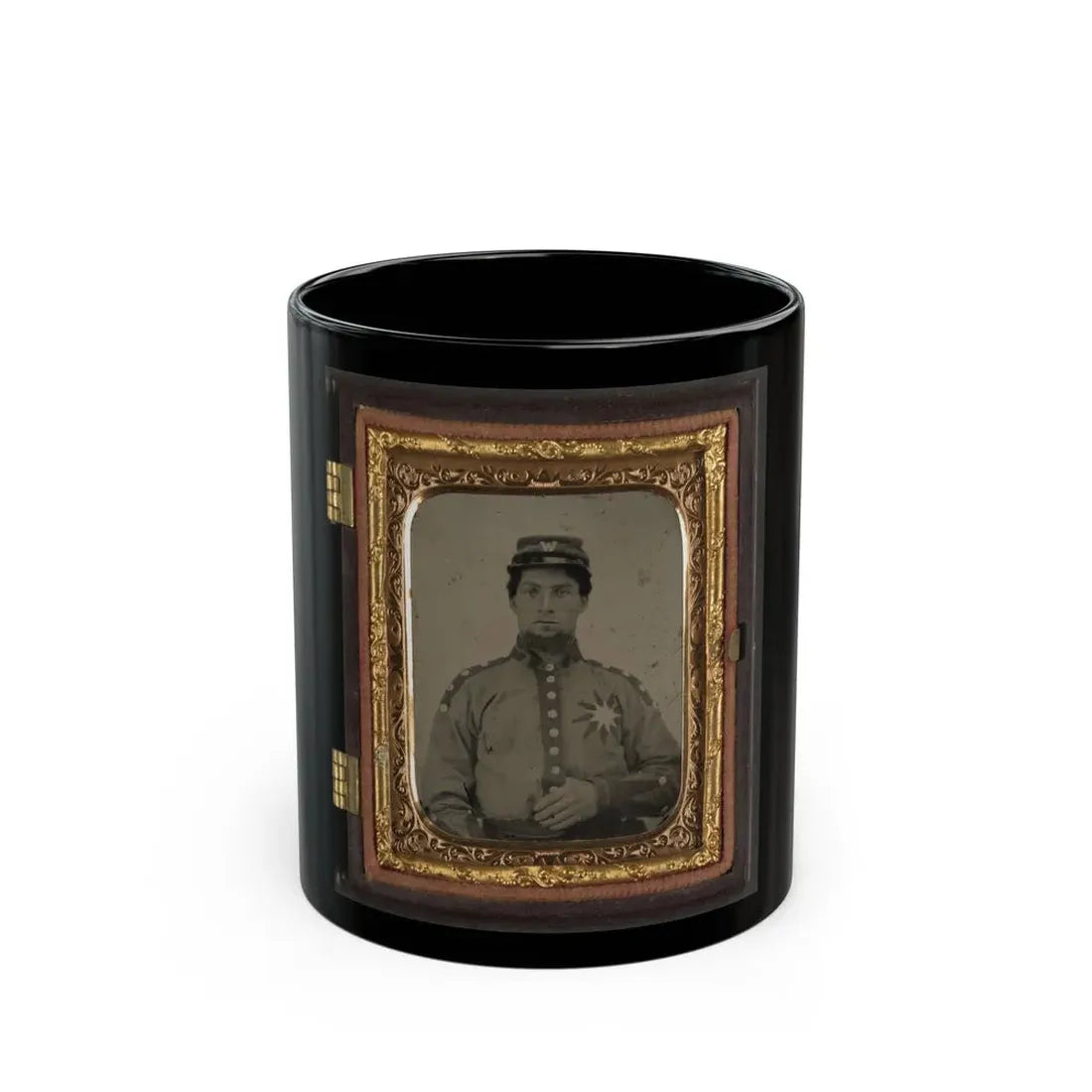 Unidentified Soldier From Co. B (Sunflower Dispersers), 3rd Mississippi Infantry Regiment In Uniform And Kepi With Letter  W (U.S. Civil War) Black Coffee Mug 11oz - Go Mug Yourself