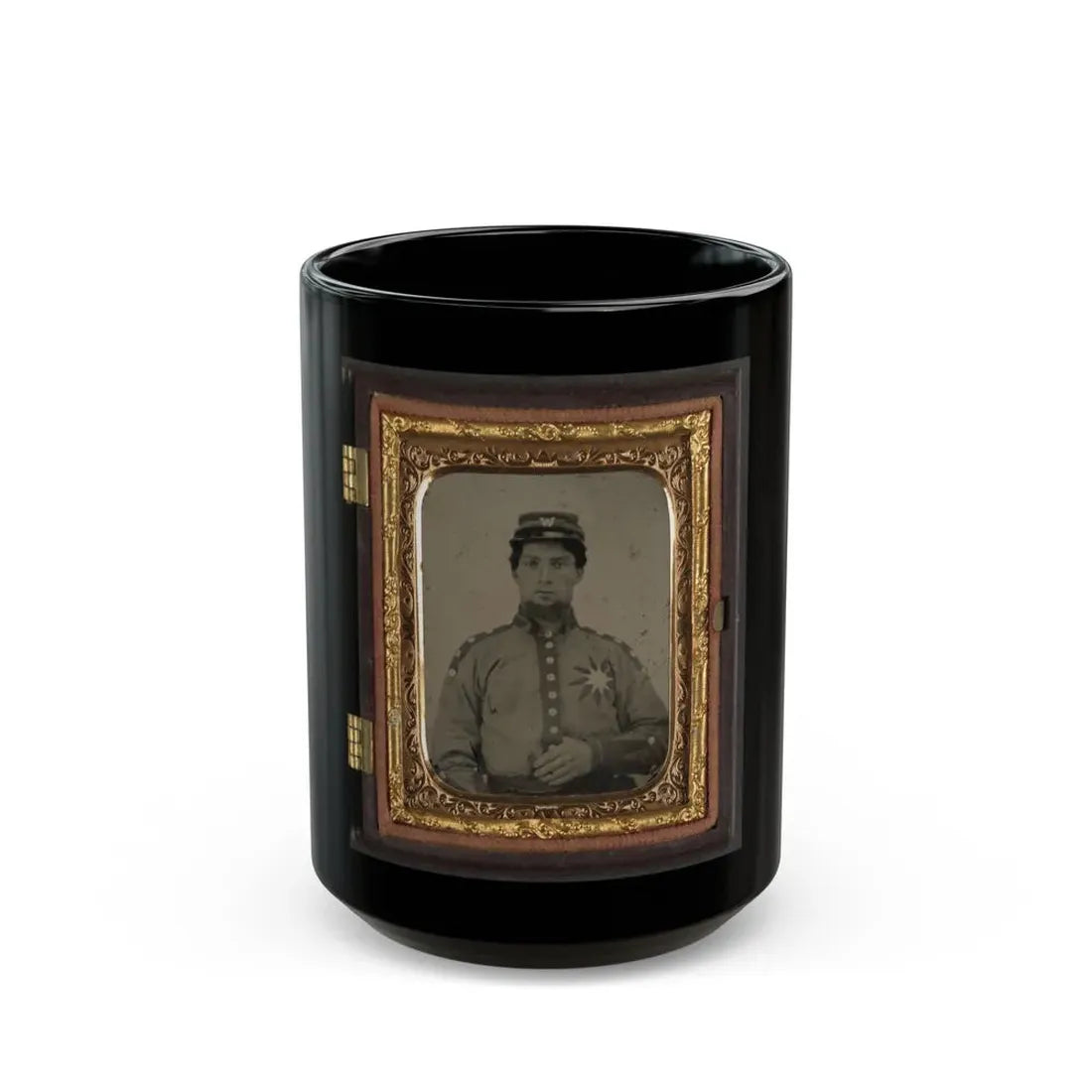 Unidentified Soldier From Co. B (Sunflower Dispersers), 3rd Mississippi Infantry Regiment In Uniform And Kepi With Letter  W (U.S. Civil War) Black Coffee Mug 15oz - Go Mug Yourself