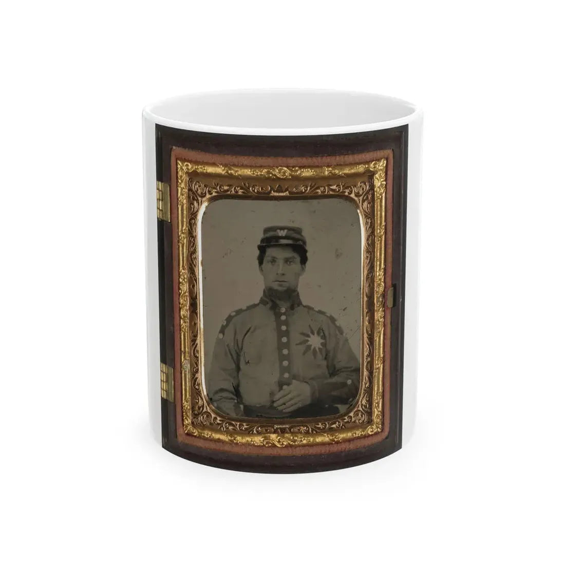 Unidentified Soldier From Co. B (Sunflower Dispersers), 3rd Mississippi Infantry Regiment In Uniform And Kepi With Letter  W (U.S. Civil War) White Coffee Mug 11oz - Go Mug Yourself