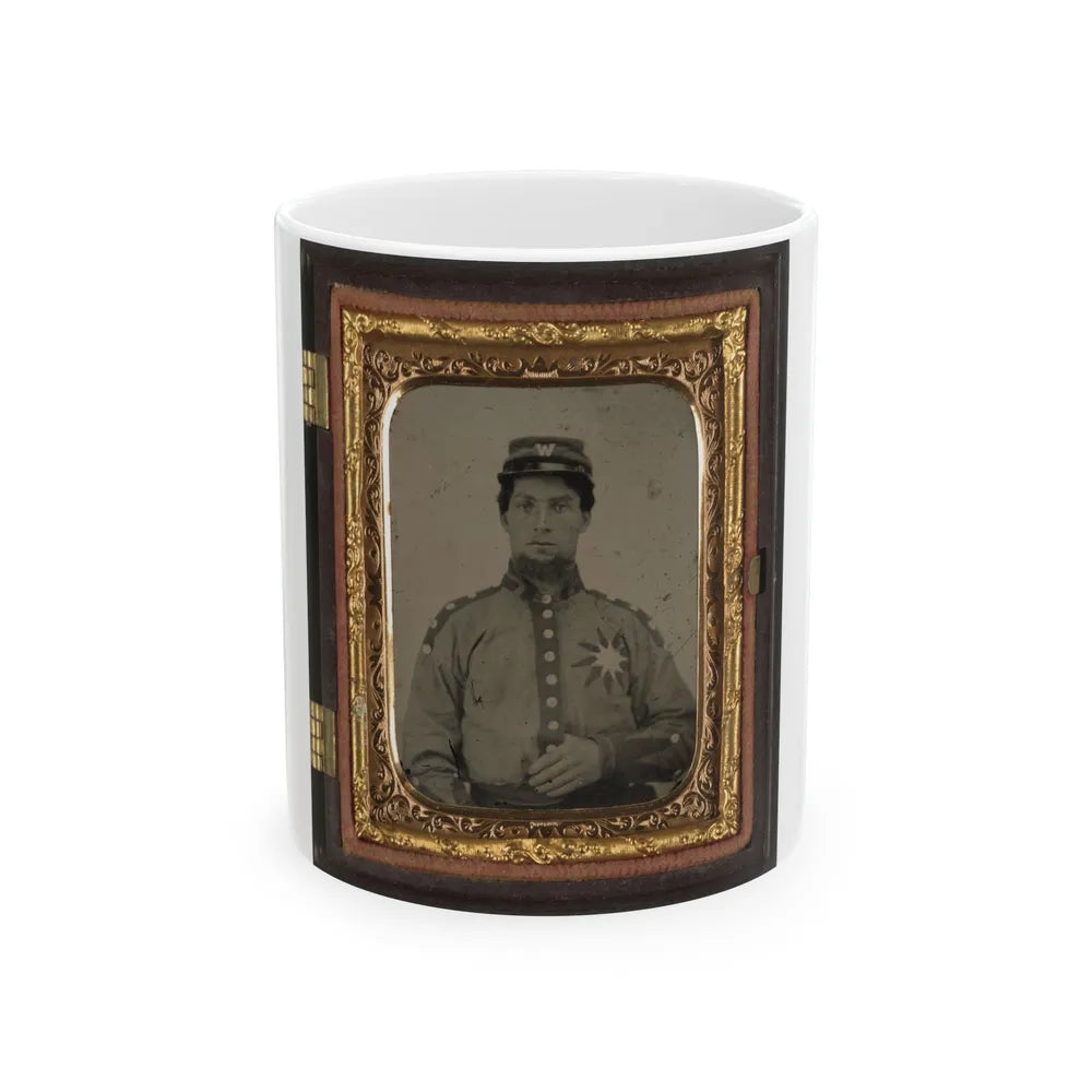 Unidentified Soldier From Co. B (Sunflower Dispersers), 3rd Mississippi Infantry Regiment In Uniform And Kepi With Letter W (U.S. Civil War) White Coffee Mug-11oz-Go Mug Yourself